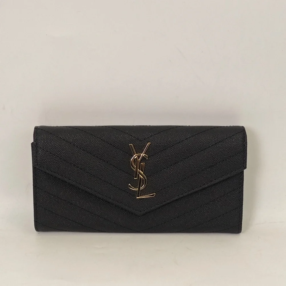 Yves Saint Laurent Quilted Black Clutch with Gold Accent